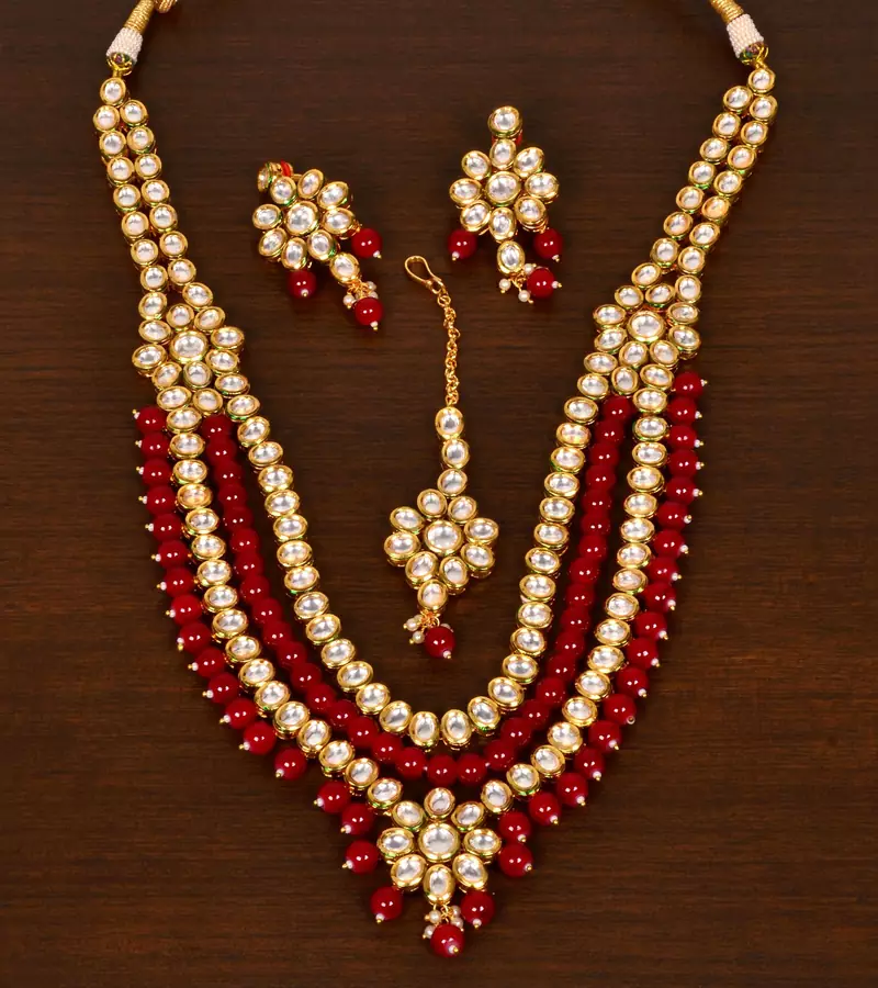 Stone and Kundan Embellished Multilayer Wedding Essential Necklace FNN251