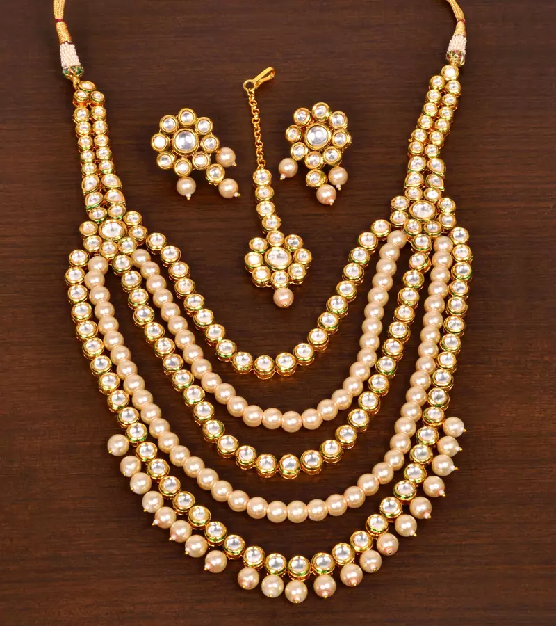 Stone and Kundan Embellished Multilayer Wedding Essential Necklace FNN253