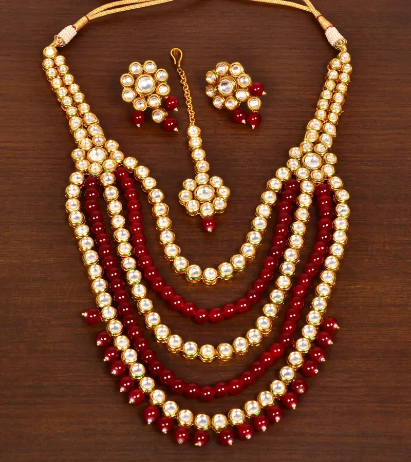 Stone and Kundan Embellished Multilayer Wedding Essential Necklace FNN254