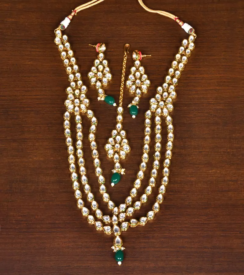 Stone and Kundan Embellished Multilayer Wedding Essential Necklace FNN258