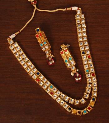 Kundan Embellished Meenakari Wedding Necklace FNN262 1