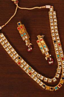 Kundan Embellished Meenakari Wedding Necklace FNN262