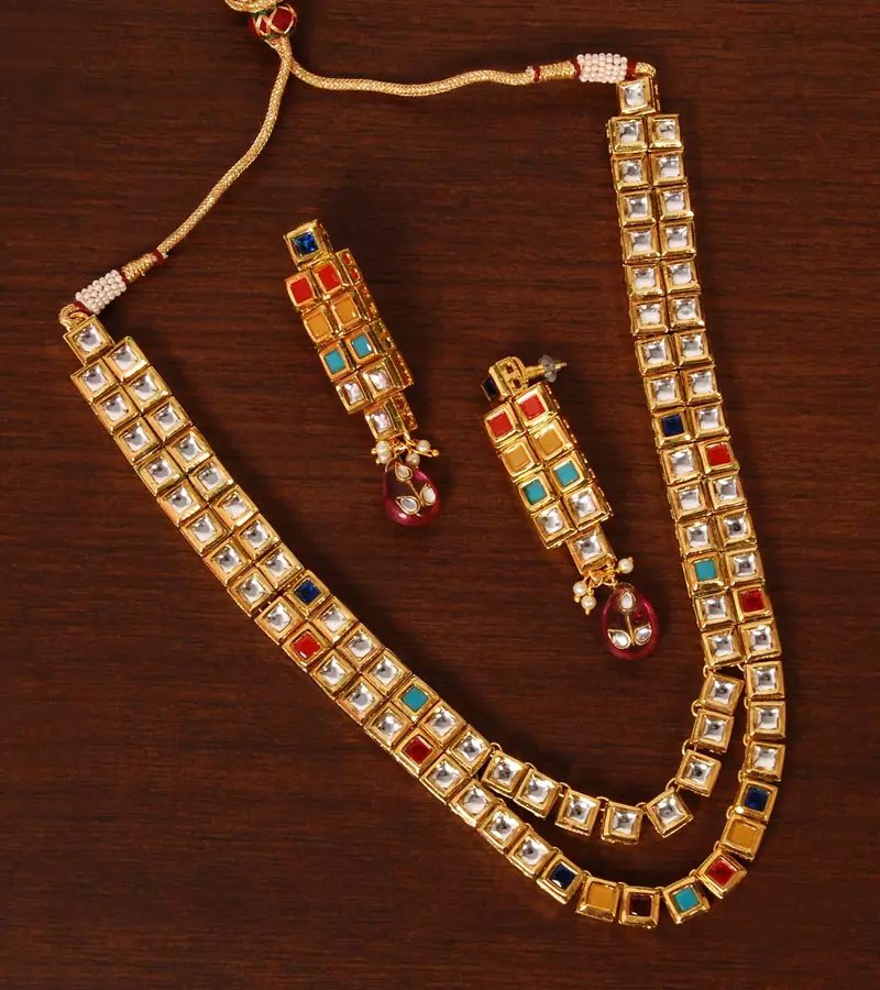Kundan Embellished Meenakari Wedding Necklace FNN262