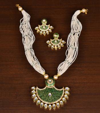 Seed Pearl and Kundan Embellished Meenakari Worked Necklace FNN269 1
