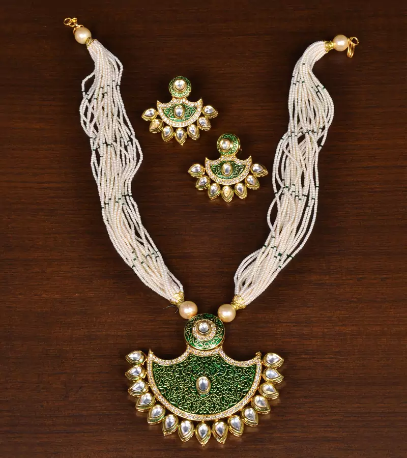 Seed Pearl and Kundan Embellished Meenakari Worked Necklace FNN269