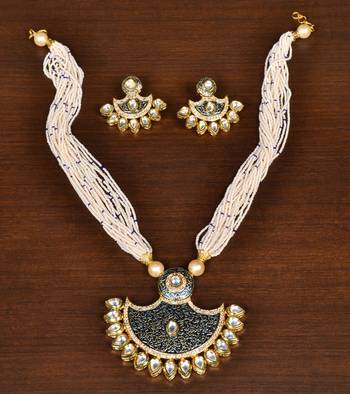 Seed Pearl and Kundan Embellished Meenakari Worked Necklace FNN270 1