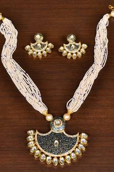 Seed Pearl and Kundan Embellished Meenakari Worked Necklace FNN270