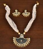 Seed Pearl and Kundan Embellished Meenakari Worked Necklace FNN270