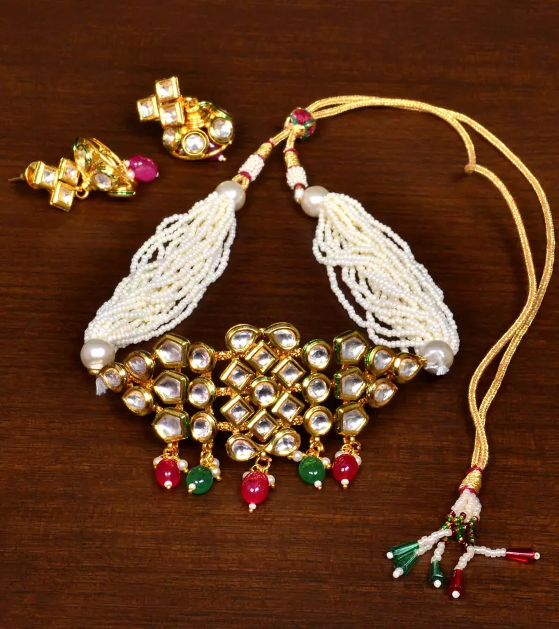 Seed Pearl and Kundan Embellished Necklace FNN271