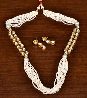 Seed Pearl and Kundan Embellished Necklace FNN272 1
