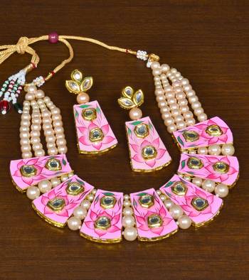 Pearl and Kundan Embellished Meenakari Worked Necklace FNN274 1