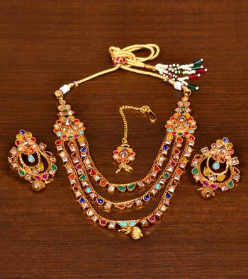 Kundan and Multi Stone Embellished Gheru Look Designer Necklace FNN275 1