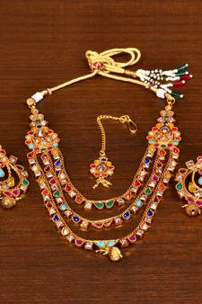 Kundan and Multi Stone Embellished Gheru Look Designer Necklace FNN275