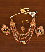 Kundan and Multi Stone Embellished Gheru Look Designer Necklace FNN275