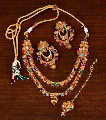 Kundan and Multi Stone Embellished Gheru Look Designer Necklace FNN276 1
