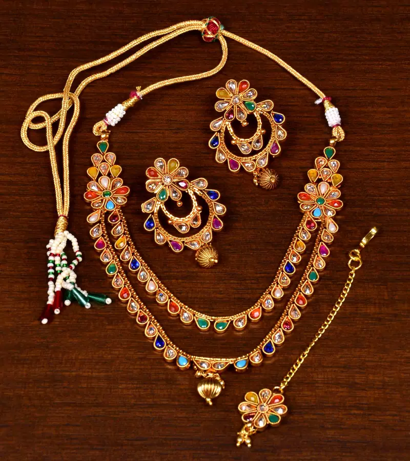 Kundan and Multi Stone Embellished Gheru Look Designer Necklace FNN276