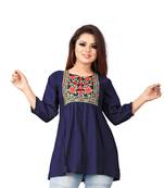 Blue printed viscose rayon party-tops