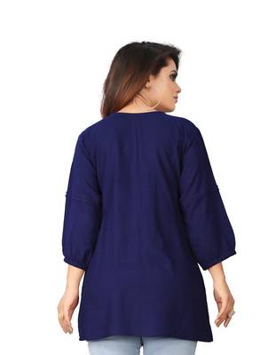 Blue printed viscose rayon party-tops 2