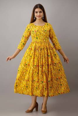 Fashionfricks Yellow Rayon Anarkali Kurti 1