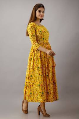 Fashionfricks Yellow Rayon Anarkali Kurti 3