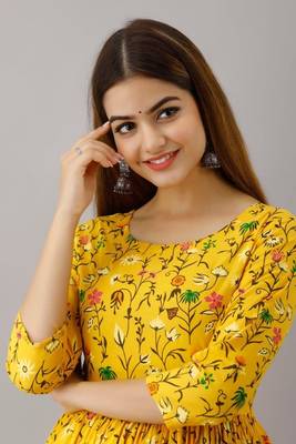 Fashionfricks Yellow Rayon Anarkali Kurti 4