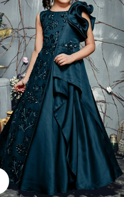 Turquoise - Heavy IMP Sequence Fabric Designer-Style Gown for Girl Kids 1