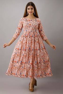 Fashionfricks Peach Rayon Anarkali Kurti 1