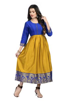 Fashionfricks Mustard Silk Long Gown 1