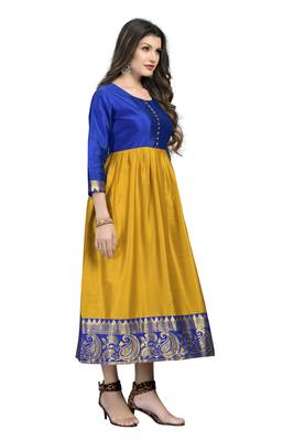 Fashionfricks Mustard Silk Long Gown 3