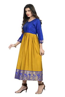Fashionfricks Mustard Silk Long Gown 4
