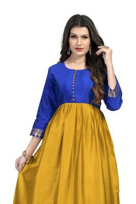 Fashionfricks Mustard Silk Long Gown 5