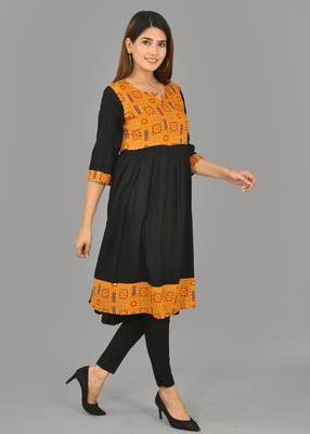 Aurish Mustered Black Flared Kurti 3