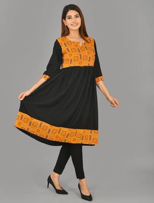 Aurish Mustered Black Flared Kurti 4