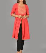 Aurish Pink Embroidery Frontslit Kurti
