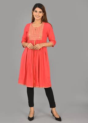 Aurish Pink Embroidery Frontslit Kurti 3