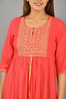 Aurish Pink Embroidery Frontslit Kurti 5