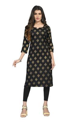Fashionfricks Black Rayon Foil Print Kurti 1