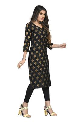 Fashionfricks Black Rayon Foil Print Kurti 3
