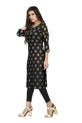 Fashionfricks Black Rayon Foil Print Kurti 4
