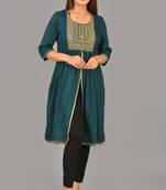 Aurish Green Embroidery Frontslit Kurti