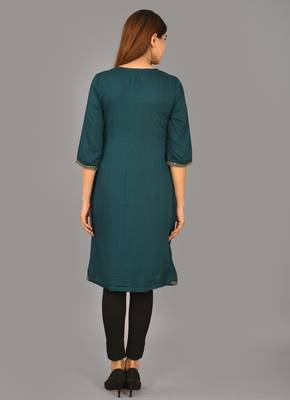 Aurish Green Embroidery Frontslit Kurti 6
