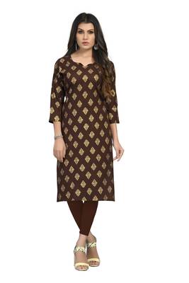 Fashionfricks Brown Rayon Foil Print Kurti 1