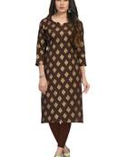 Fashionfricks Brown Rayon Foil Print Kurti