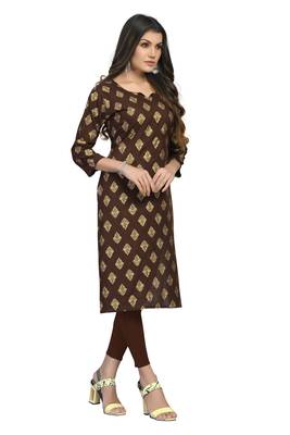 Fashionfricks Brown Rayon Foil Print Kurti 3