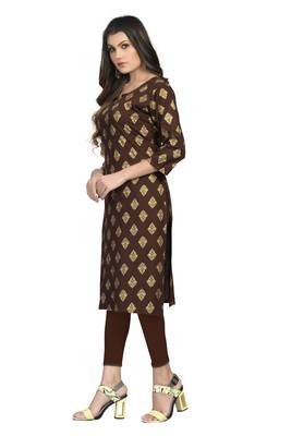 Fashionfricks Brown Rayon Foil Print Kurti 4