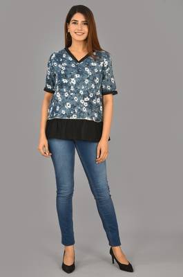 Aurish Grey Black Floral Short Kurti 1