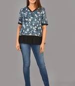 Aurish Grey Black Floral Short Kurti