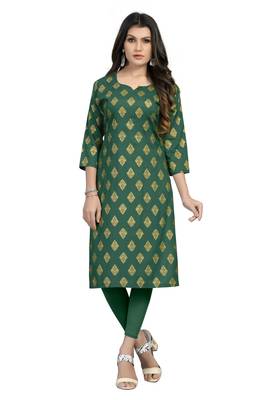 Fashionfricks Green Rayon Foil Print Kurti 1