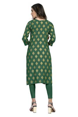 Fashionfricks Green Rayon Foil Print Kurti 2