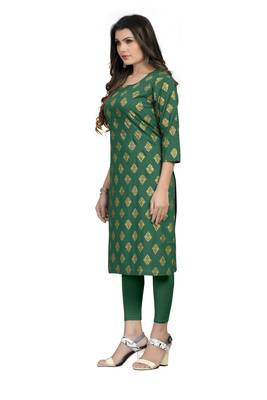 Fashionfricks Green Rayon Foil Print Kurti 3